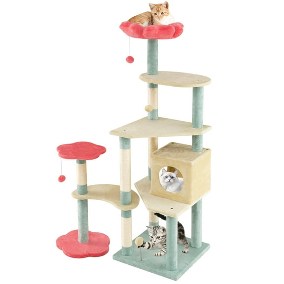 Gymax Flower Cat Tree w/Cosy Condo Sisal Scratching Posts Padded Flower-shaped Perch