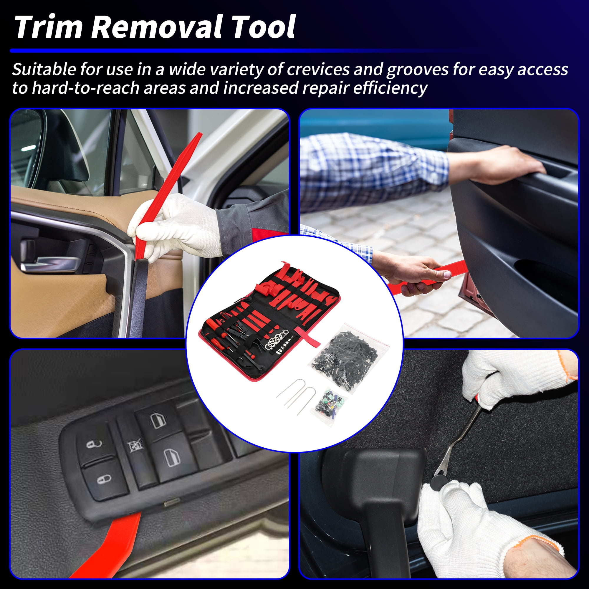 Unique Bargains 260 Pcs Auto Trim Removal Tool Car Pry Tooling Door Panel Removal Tool for Car Panel Dashboard Window Trim Audio Radio Tire Valve Repair Red