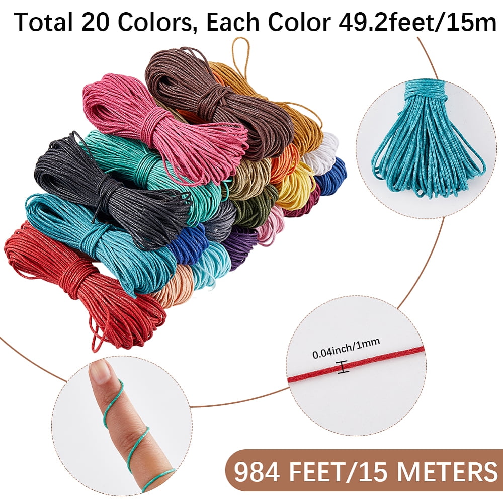 300M/984 Feet 20 Colors Waxed Cotton Cord Thread 1mm Bracelet Cord Beading String Wax Coated Cotton Cords for DIY Bracelets Necklace Leather Crafts
