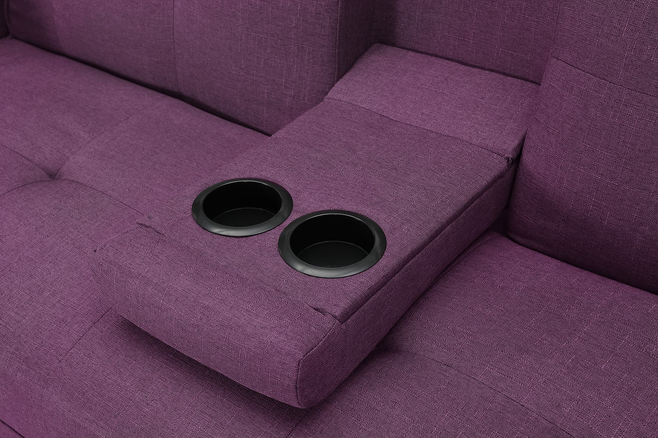 BSHTI 74.4” Futon Sleeper Sofa Bed Features a Drop-Down Middle Backrest, Twin-Sized Futon Bed, Polyester Fabric, 3 Adjustable Backrest, Plum Purple