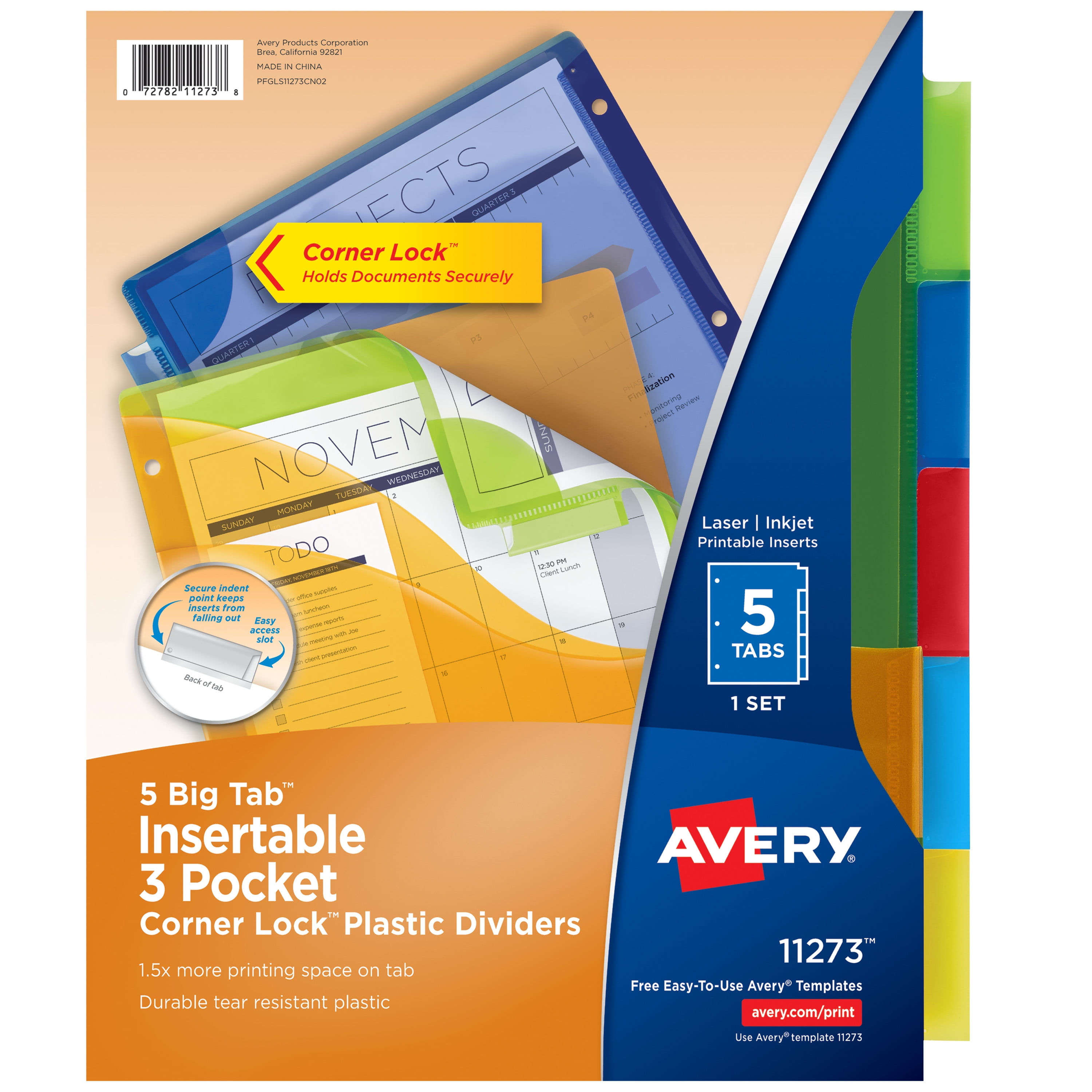 Avery 5-Tab Plastic Dividers with Two-Pocket, Multicolor, Big Tab