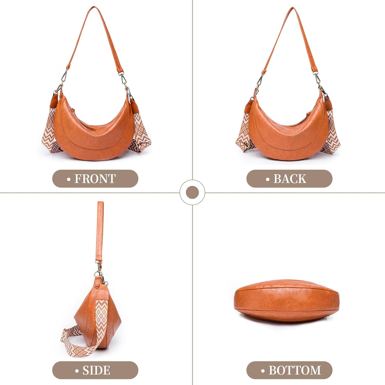 HMSHA Crescent Shoulder Bags for Women Trendy Crossbody Purse Vegan Leather Handbag with Wide Strap for Travel