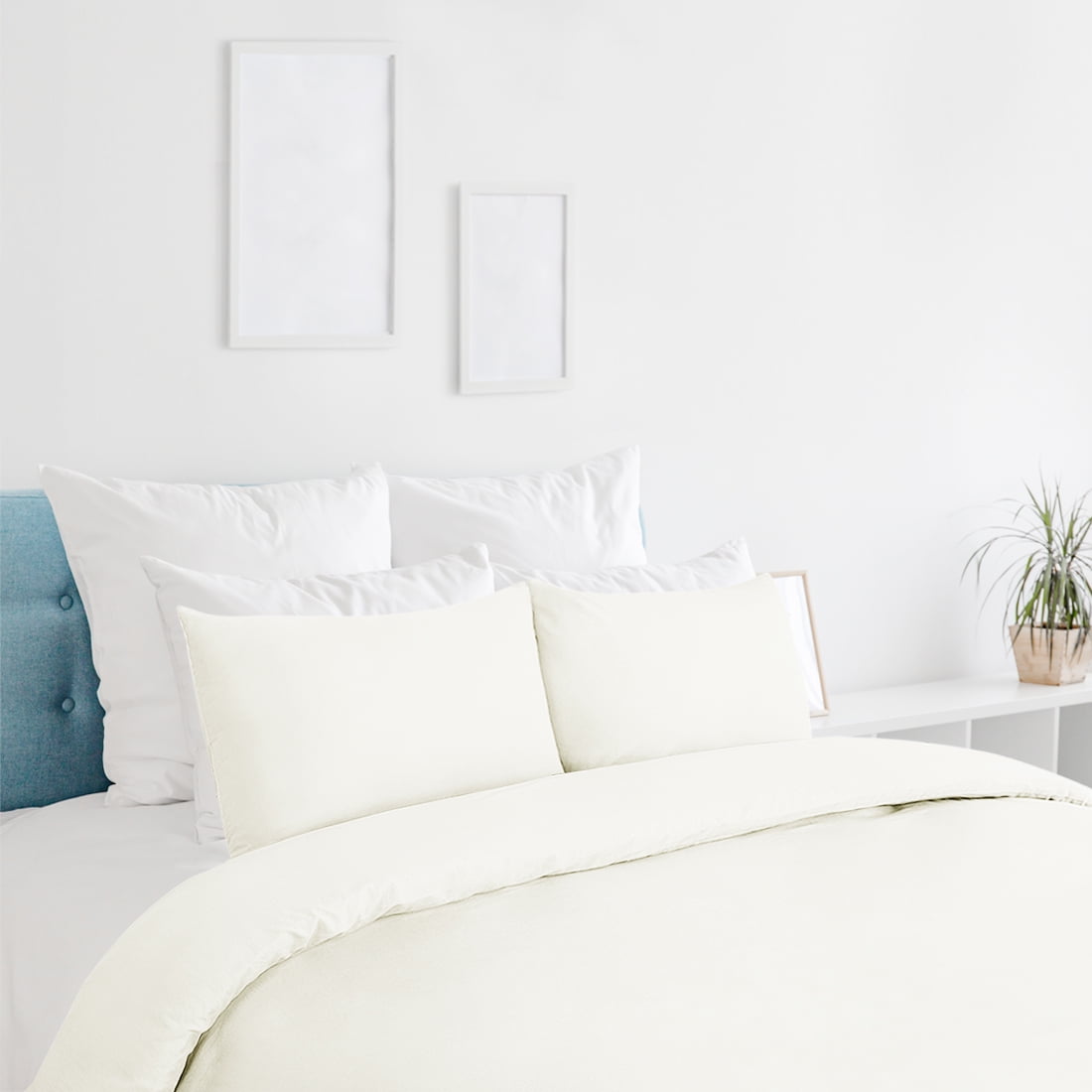 Washed Cotton Duvet Cover Sets with Pillow Shams 3pcs Bedding Cream