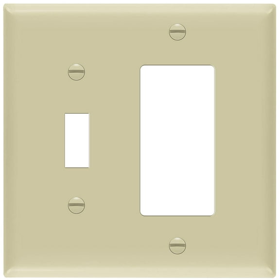 ENERLITES Combination Toggle Switch/Decorator Switch Wall Plate, Mid-Size 2-Gang, Polycarbonate Thermoplastic, 881131M-I, Ivory