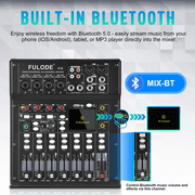 Digital Mixer 8 Channel Compact Audio Mixing Console with 16 DSP Effects, Professional 6-Band EQ DJ Music Sound Mixer with 2.0 USB Port, Bluetooth & PC Debugging for Recording Live Performance