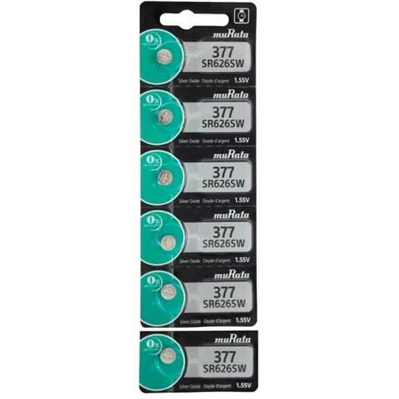 MuRata 377 Silver Oxide Button Battery (6 Pack)