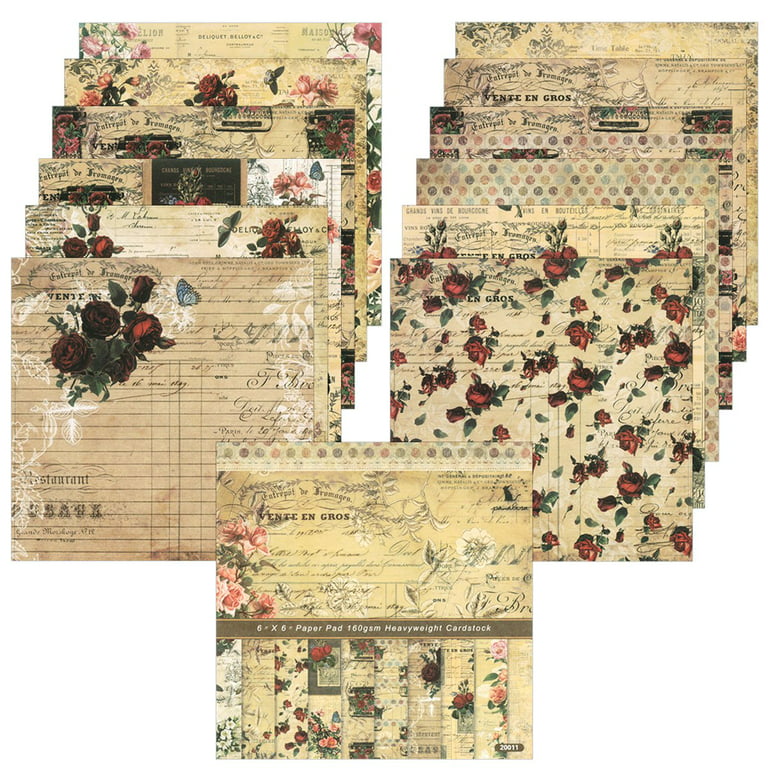 Scrapbook Paper Pad 12x12, Foil Floral Patterned Cardstock Paper Pads,  Single-Sided Decopodge Paper, Vintage Decorative Craft Paper, Scrapbooking  Junk