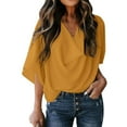 thumbnail image 2 of SDNall Chiffon Blouses for Women Casual Draped V-Neck Flared Sleeve Loose Shirt Tops Chiffon Flowy Tops Blouses for Women (Yellow,Sizes:S-3XL), 2 of 9