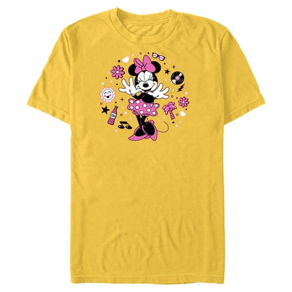 Disney Minnie Mouse Retro Vinyl Summer - Short Sleeve Blended T-Shirt for Adults - Customized-Yellow