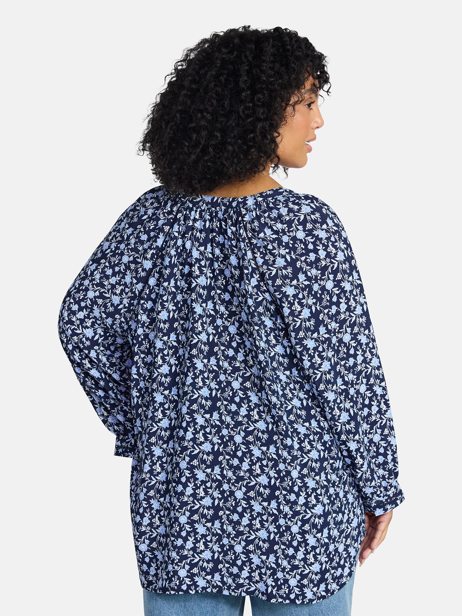 Terra & Sky Women's Plus Size Button Blouse with 3/4-Length Sleeves, Sizes 0X-5X