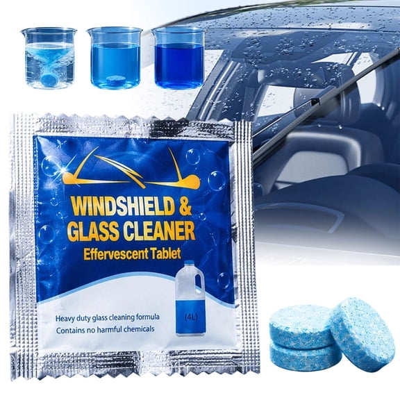 DLMCUH Windshield Washer Tablets, Concentrated Effervescent Glass Cleaner,1 Tablet Makes 1 Gallon Solution, for Automotive Kitchen Glass Surface Cleaning Work