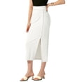 thumbnail image 4 of Falda básica de lápiz midi casual para mujer Inspire Chic, con abertura lateral, de punto acanalado, ajustada, color blanco, talla M, 4 of 6