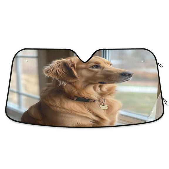 Qxltty Golden Retriever Car Windshield Sunshades Foldable UV Rays Sun Visor Protector Keep Your Vehicle Cool 53×23.5in
