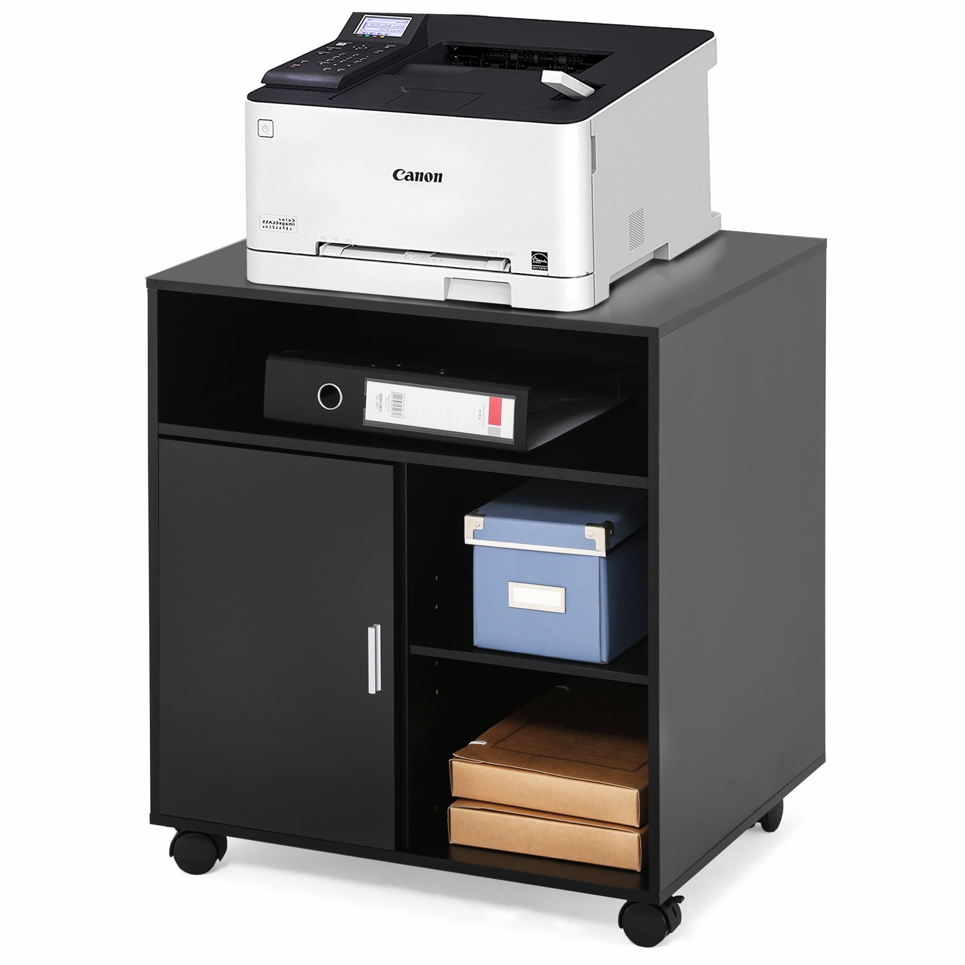 FITUEYES File Cabinet Mobile Printer Stand with storage on wheels 3 Shelf Multiple finishes Black PS406001WB