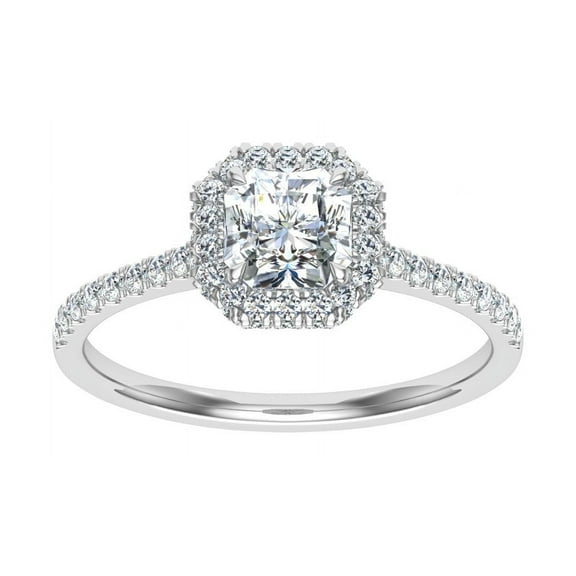 Spot Jewel 14K White Gold Plated 1.8 Ct Lab-Created Diamond Ring - Asscher Cut Halo Solitaire with Accents Engagement Ring for Women - Timeless Gift for Her