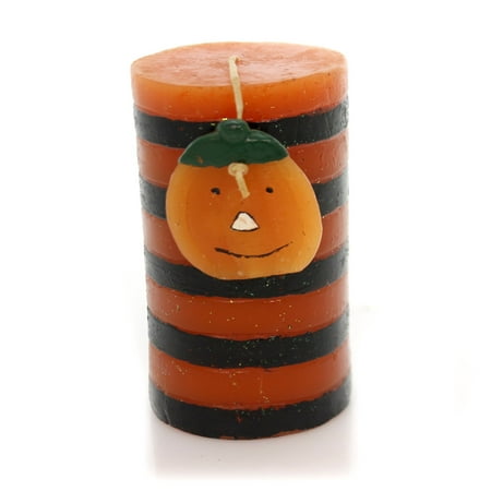 Halloween STRIPED CANDLE WITH PUMPKIN Wax JOL Orange Luminary Ta199