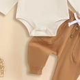 thumbnail image 6 of UngA Toddler Baby Boy Fall Winter Clothes Long Sleeve Lapel Neck Romper Elastic Waist Pants Set Infant Solid Color Outfit (Beige,9-12 Months), 6 of 6