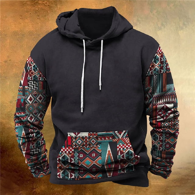 Birdeem Men Comfortable Hoodie Heart Pattern Printed Hooded Pocket Drawstring Sweatshirt