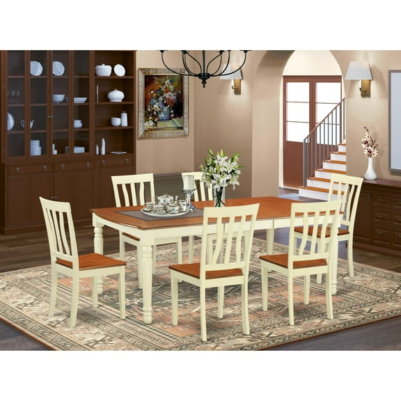 East West Furniture  7 Piece Kitchen Table Set Consist of a Rectangle Dining Table and 6 Dining Room Chairs, Buttermilk & Cherry