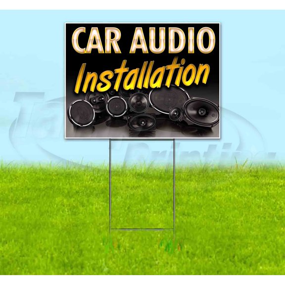 Car Audio Installation (18" x 24") Yard Sign, Includes Metal Step Stake