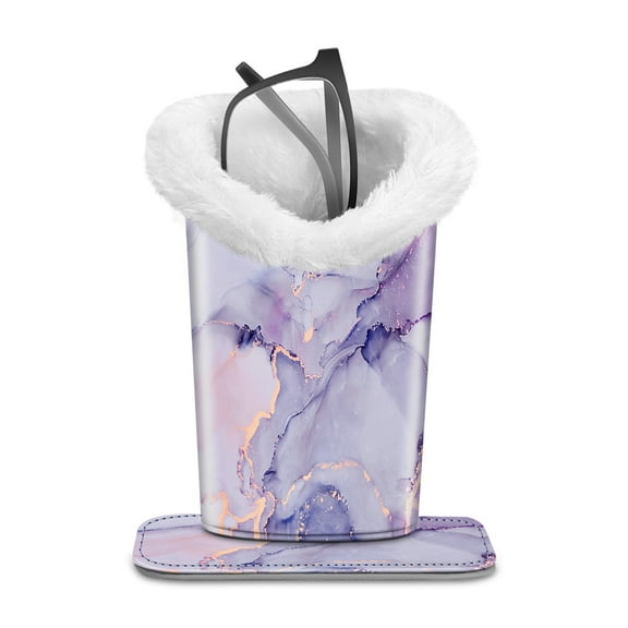 Fintie Plush Lined Eyeglasses Holder with Magnetic Base, Premium Vegan Leather Glasses Stand Case, Lilac Marble