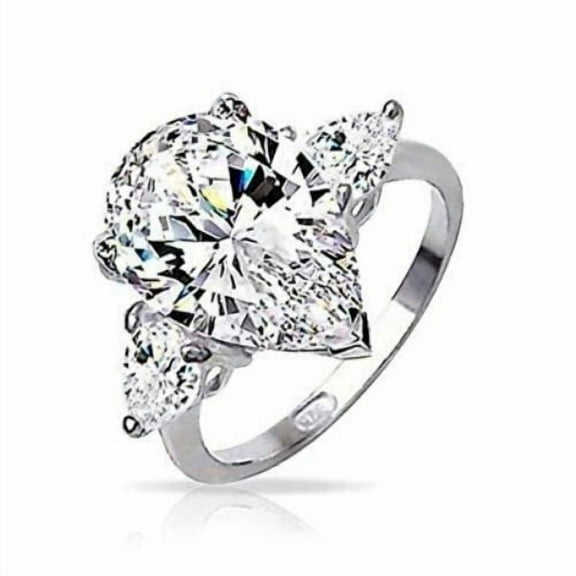 HeartsAndYou 2.5ct Pear Cut Moissanite Three Stone Engagement Ring for Women 18k White Gold over Silver