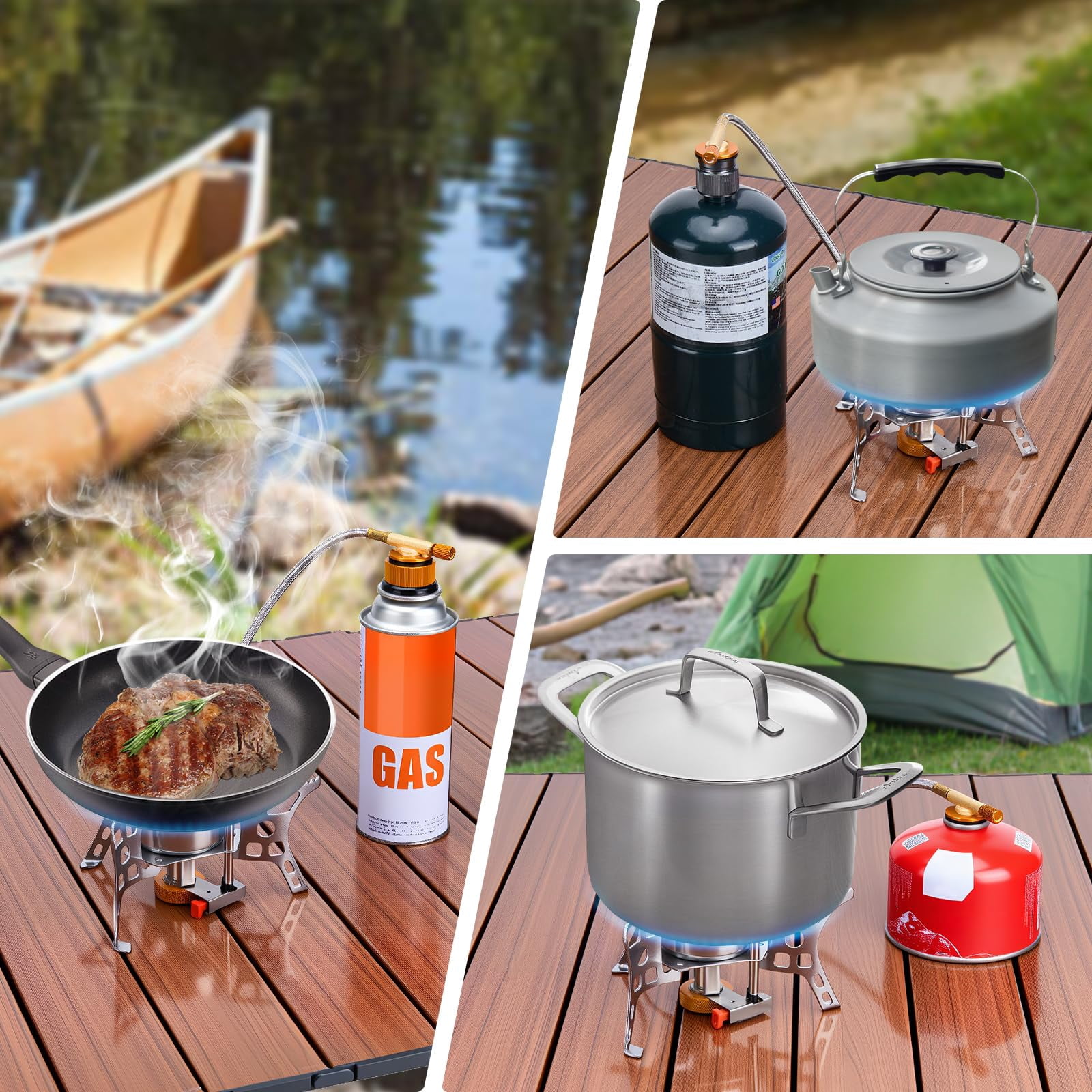 3900w Windproof Camping Stove  Gas With Piezo Ignition Backpacking Portable Two Canister Adapter For Outdoor Hiking And Picnic