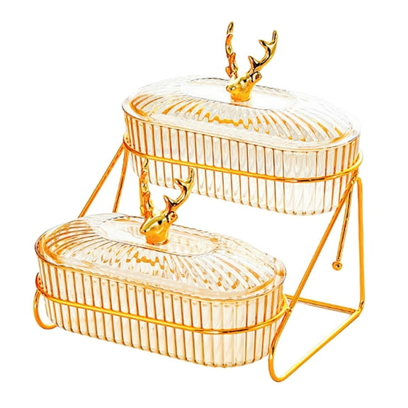 Dualoai Dried Fruit Dish Dessert Dividing Plate Serving Platter with Lid Cookies Jar Nut 2 layer