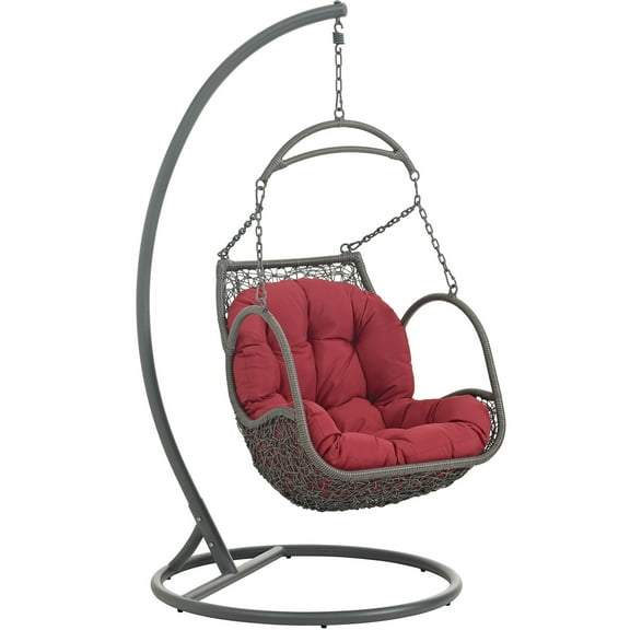 Modern Contemporary Urban Design Outdoor Patio Balcony Swing Chair, Red, Rattan