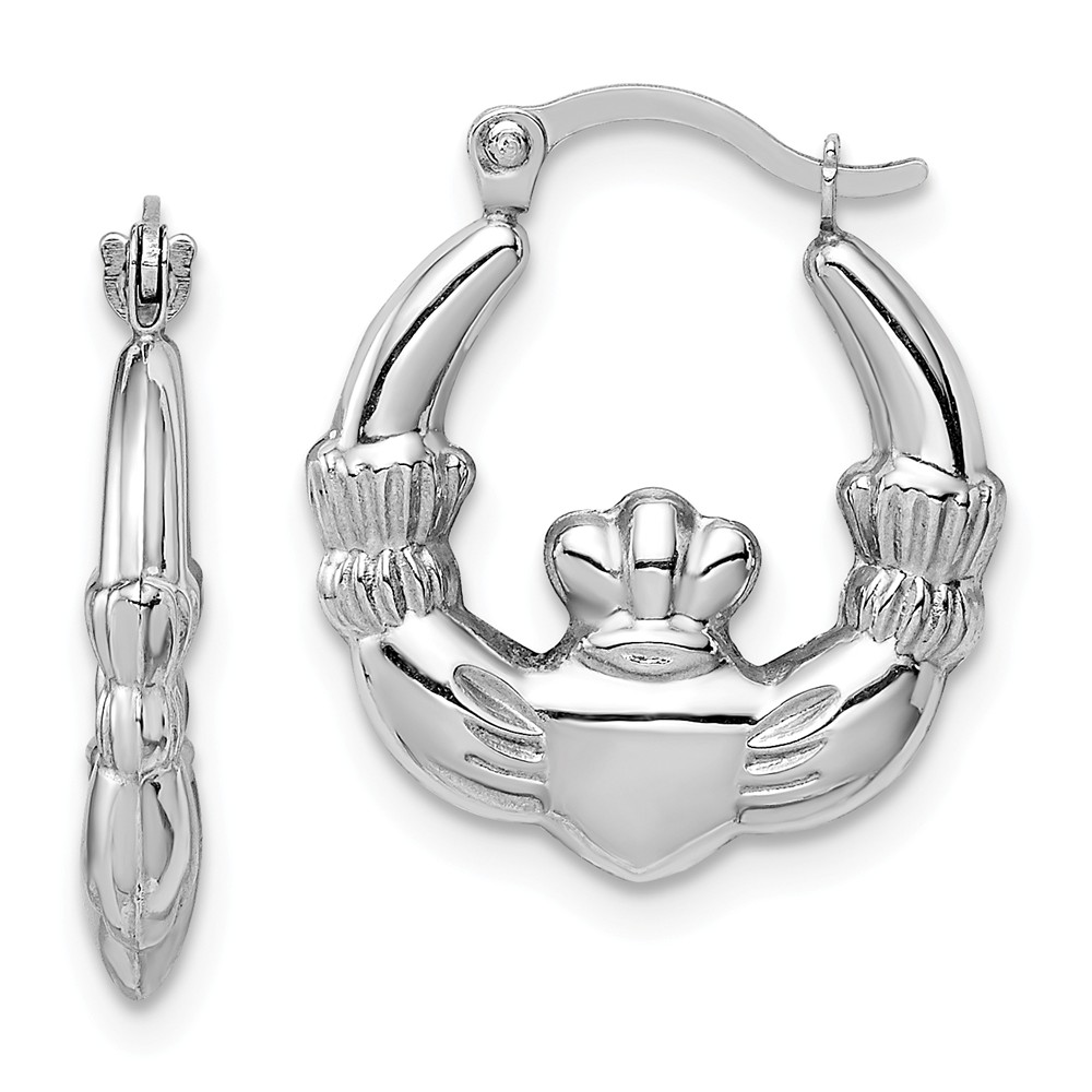 AA Jewels Solid 14k White Gold Celtic Irish Claddagh Hoop Earrings