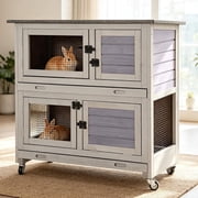 Aivituvin 36" L Rabbit Hutch Indoor Bunny Cage Outdoor 2 Story Bunny Hutch with Weatheproof Roof Pull-Out Tray Ramp Large Guinea Pig Cage on Wheels