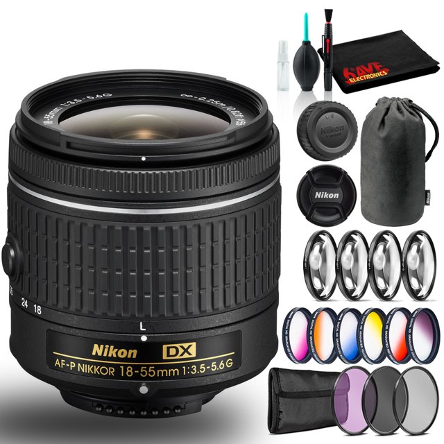 Kit de lentes Nikon AF-P DX NIKKOR 18-55 mm f/3.5-5.6G (modelo internacional) con juegos de filtros