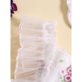 thumbnail image 5 of Infant Baby Girls 2 Piece Summer Set, Fly Sleeve Flower Embroidery Lace Trim Romper Dress + 3D Bow Headband, 5 of 9