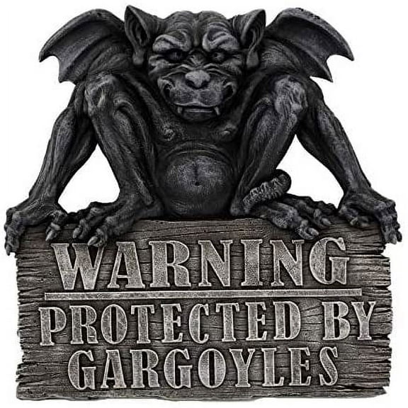 Ebros Gargoyle Warning Protected by Gargoyles Warning Plaque 9" Length Figurine