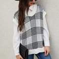 thumbnail image 2 of Chaleco tejido sin mangas con cuello en V para mujer, suéter tipo chaleco tejido a cuadros, informal, holgado, otoño e invierno, 2023, 2 of 3
