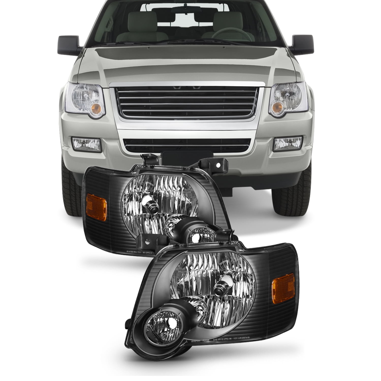 Fit 2006 2007 2008 2009 2010 Ford Explorer Black Headlights Lamps ...