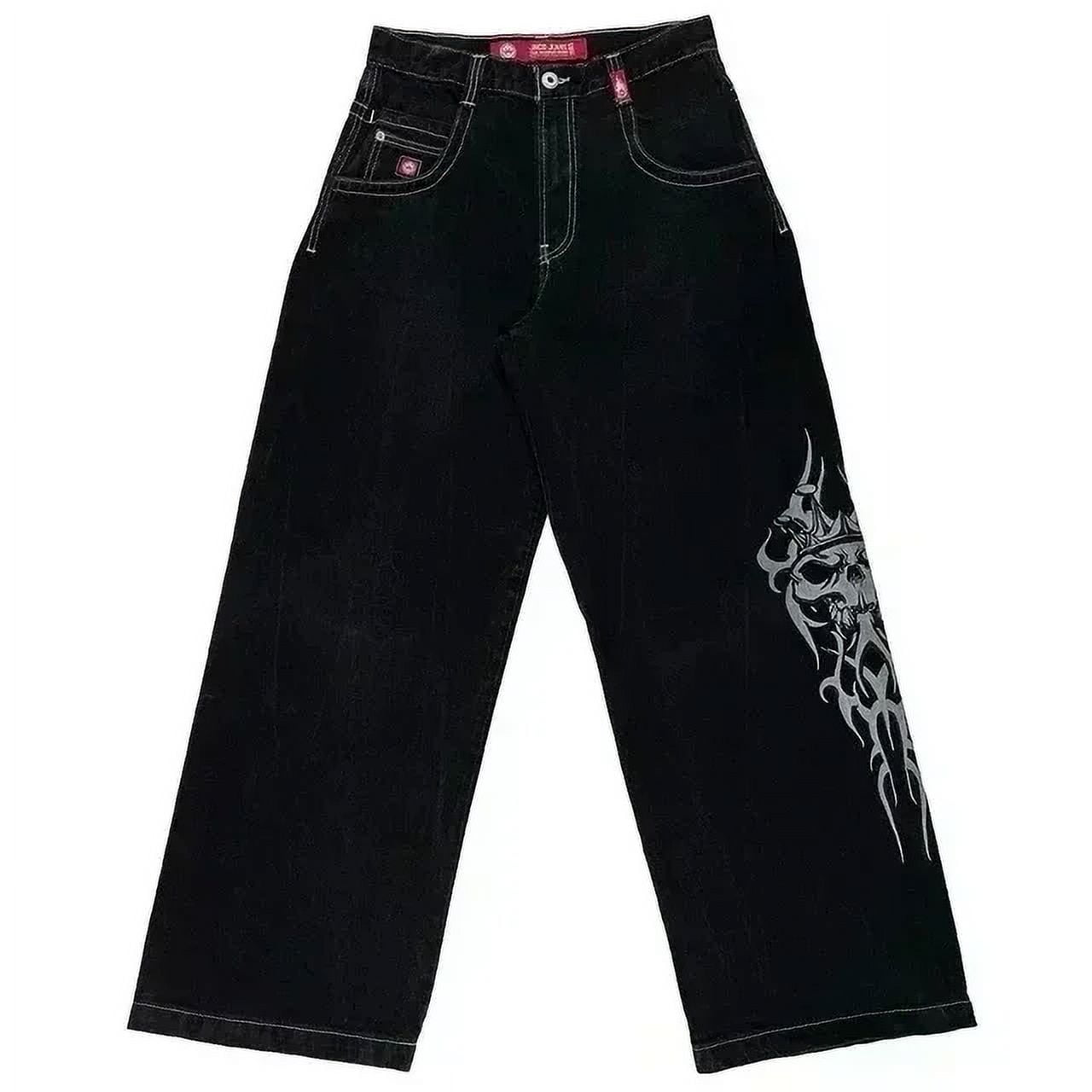 JNCO Jeans New Playing Cards Embroidered Pattern Baggy Jeans Blue