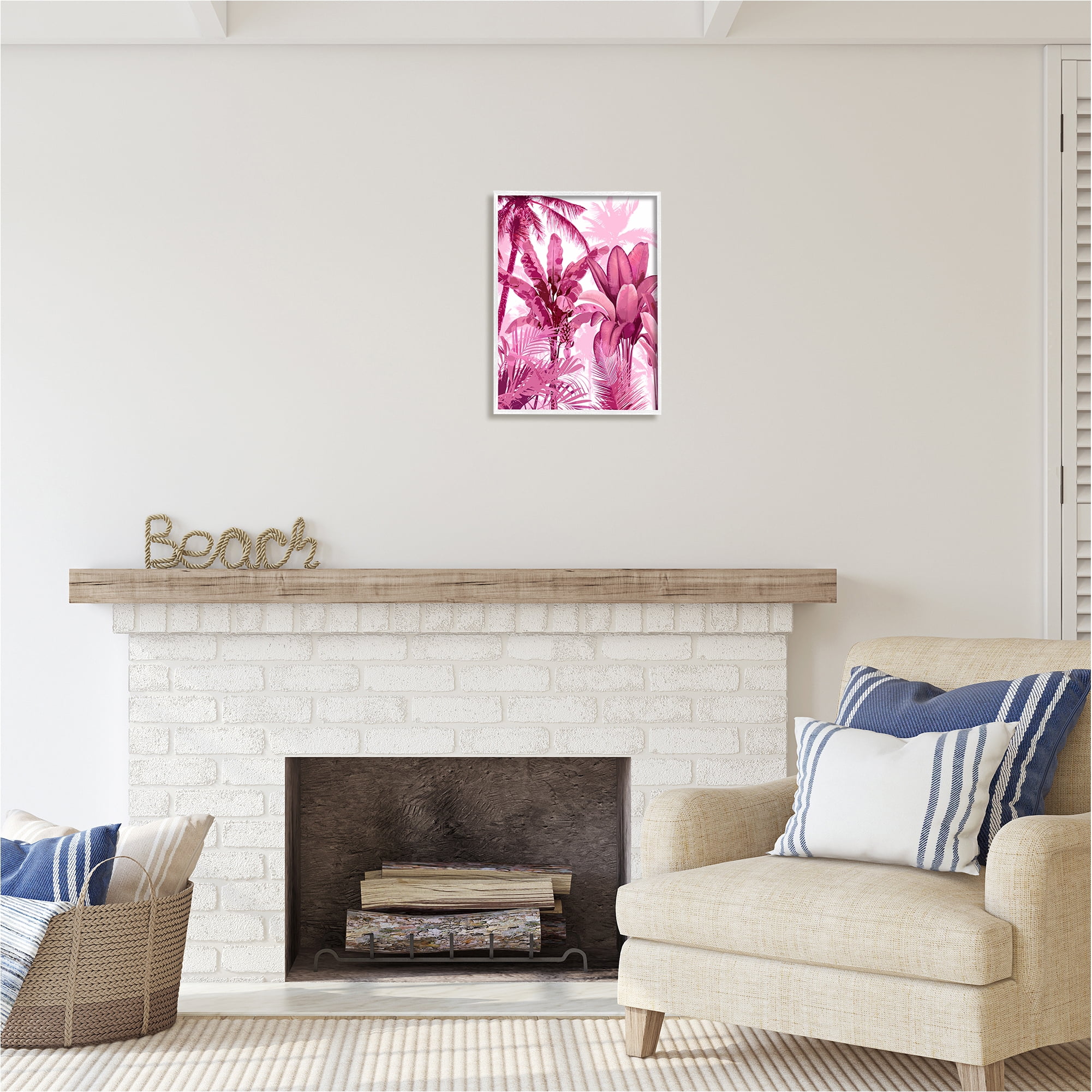 Stupell Industries Pink Tropical Palm Leaves Botanical & Floral Painting White Framed Art Print Wall Art, 16 x 20