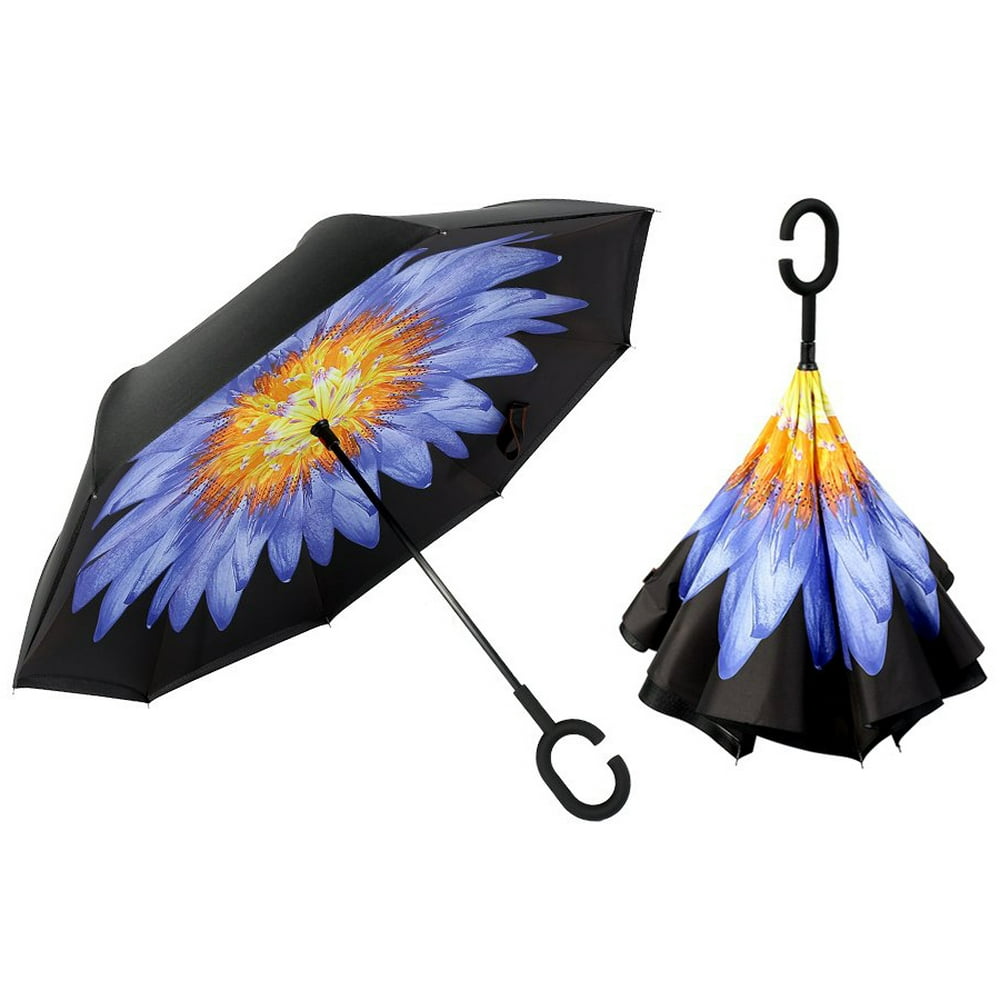 Umbrellas Reversible Umbrella with CShaped Handle, Double Layer