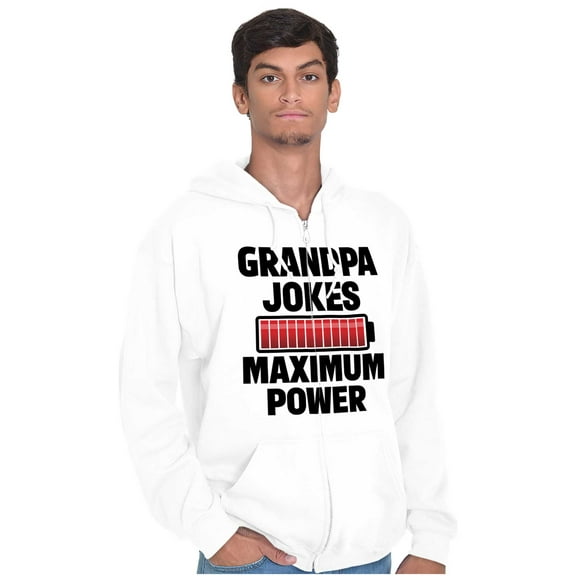 Grandpa Jokes Maximum Power Funny Men's Big & Tall Graphic Zip Up Hoodie Brisco Brands 2X