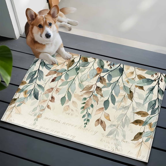 Vintage Farmhouse 2x3 Area Rugs for Living Room, Style Plants Green Leaves Non Slip Floor Mat Washable Low-Profile Indoor Carpet for Bedroom, Dining Room, Bathroom