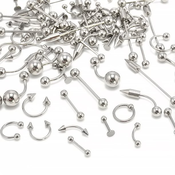 85Pcs Body Piercing Jewelry Kit Assorted Stainless Steel Tongue