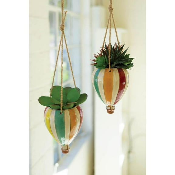 Kalalou Inc Set Of Two Ceramic Hot Air Balloon Hanging Planters