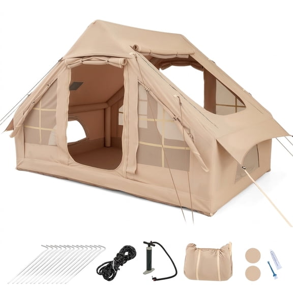 Vebreda 4-6 People Inflatable Camping Tent with 4 Mesh Screen Windows 2 Doors and Skylights for Family Outdoor Camping, White