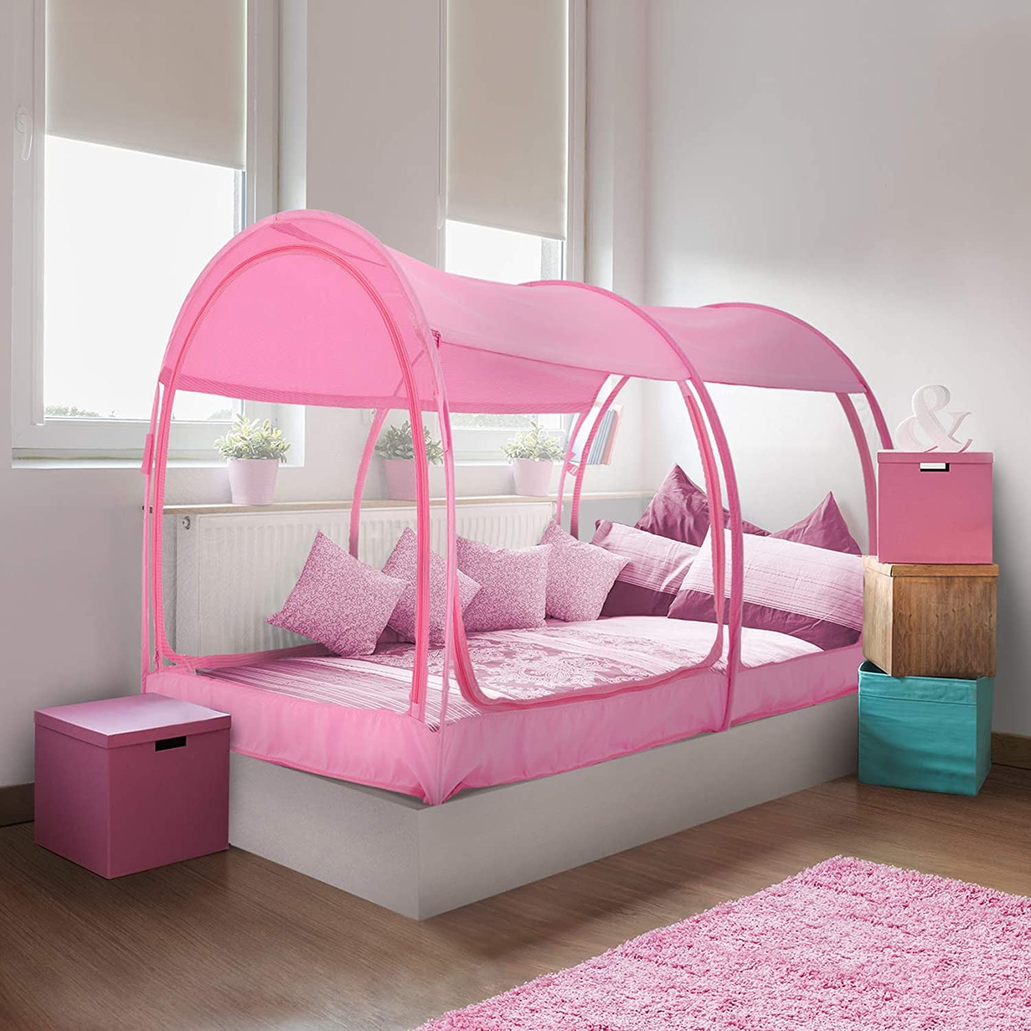 Details about   Bed Canopy Tent Mosquito privacy Space Twin Size Pink 
