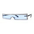 thumbnail image 2 of Luxury Heavy Rhinestone Rim Trim Thin Shield Rimless Cyclops Sunglasses Blue, 2 of 5