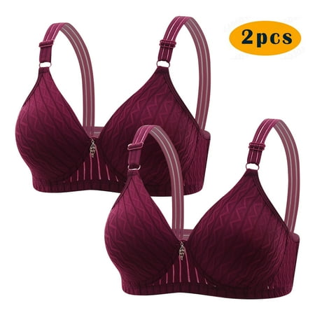 GERsome Women s Pack of 2 Assorted Color Push Up Wireless Bra Padded T Shirt Bras No Underwire Plunge Bralette Full Coverage 2PC#Red S