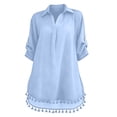 thumbnail image 4 of SOOMLON Dress Cover up for Women Plus Size Fringe Swimsuit Coverup Long Sleeve Shirt Dress Elegant Beach Party Swimwear, 4 of 7