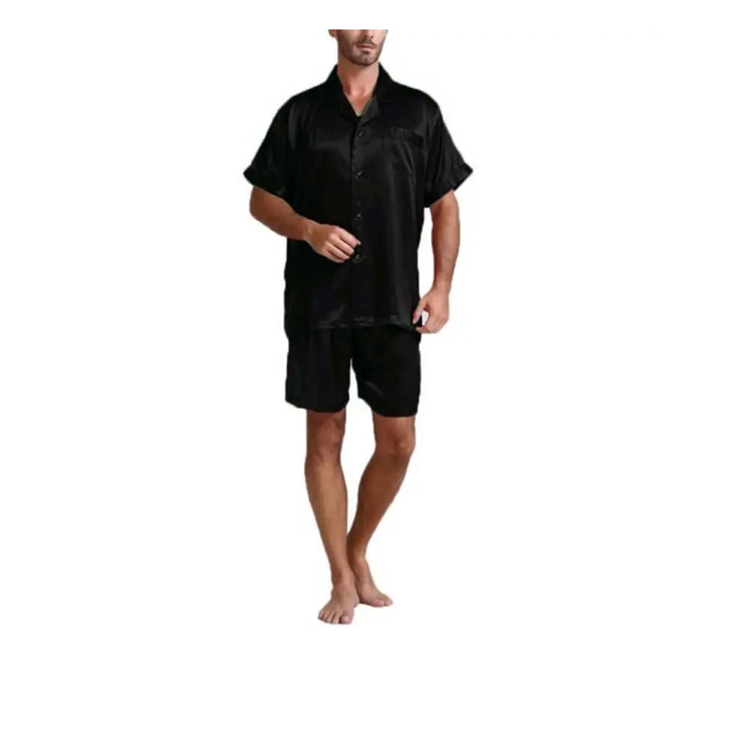 Details about   Pajama Men Satin Silk Set T Shirt Short Printed Male Sleepwear Buttons Closure 