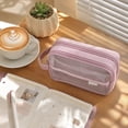 thumbnail image 2 of Pencil Pouch Pen Case Stationery Bag with Clear Insert for Teens College Students (Blue), 2 of 6